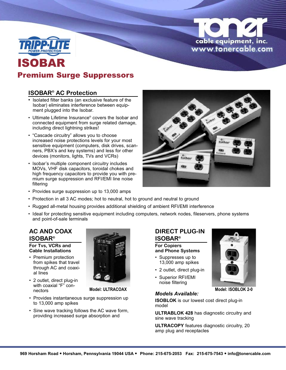 Toner Cable ISOBAR AC Protection User Manual | 2 pages