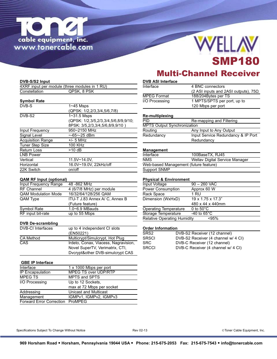 Smp180, Multi-channel receiver | Toner Cable SMP180 Multi-Channel Reciever User Manual | Page 2 / 2