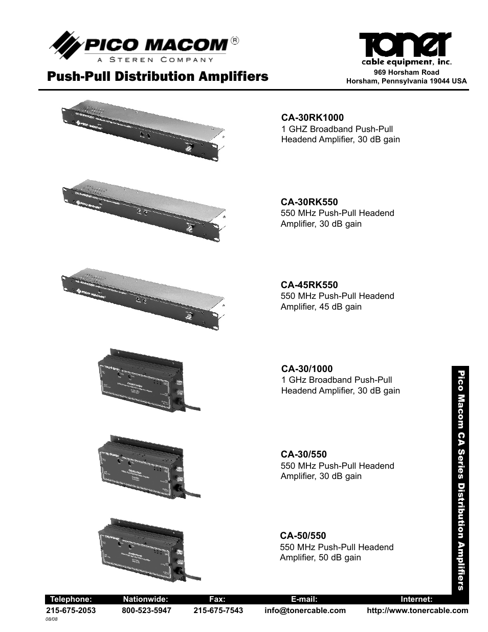 Toner Cable CA-45RK550 550 MHz Broadband Push-Pull Headend Amplifier, 45 dB Gain User Manual | 2 pages