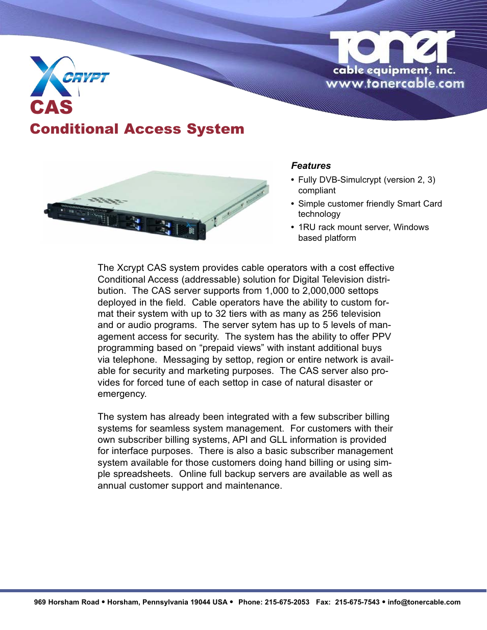 Toner Cable CAS Conditional Access System User Manual | 2 pages