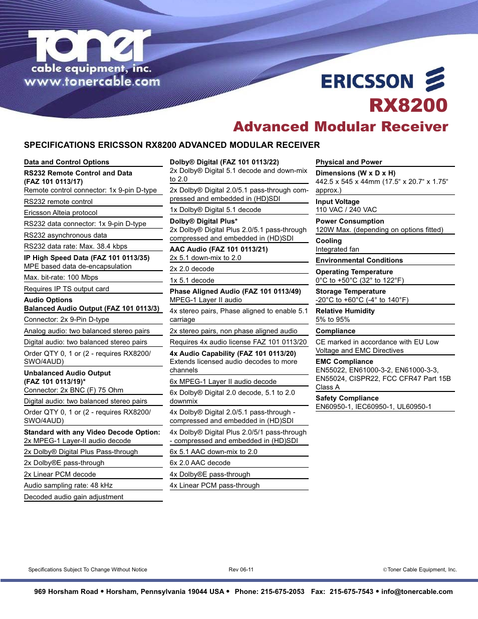 Rx8200, Advanced modular receiver | Toner Cable RX8200 Advanced Modular Receiver User Manual | Page 7 / 7