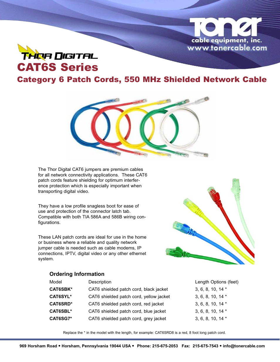 Toner Cable CAT6S Series Category 6 Patch Cords, 550 MHz Shielded Network Cable User Manual | 2 pages