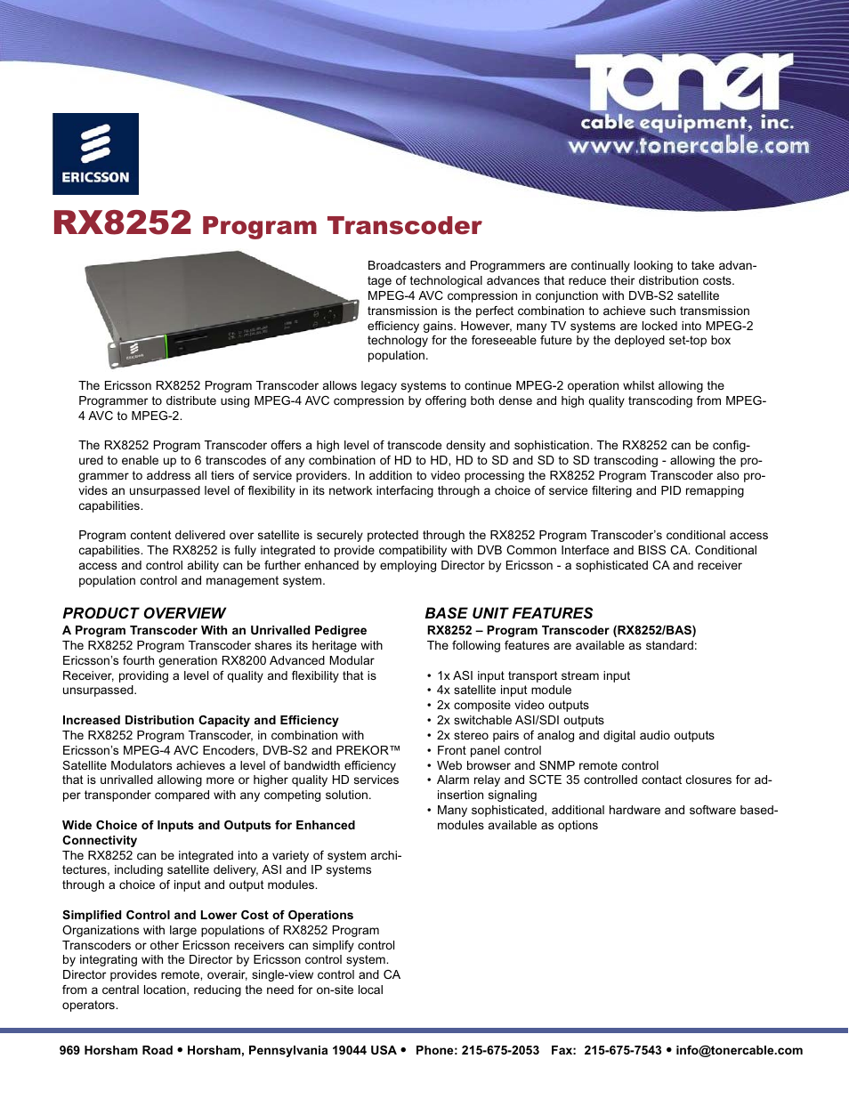 Toner Cable RX8252 Program Transcoder User Manual | 4 pages