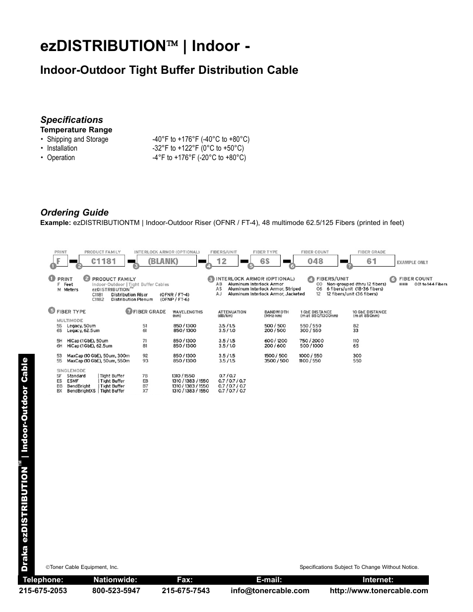 Ezdistribution, Indoor, Indoor-outdoor tight buffer distribution cable | Toner Cable ezDISTRIBUTION Indoor-Outdoor Tight Buffer Distribution Cable User Manual | Page 2 / 2