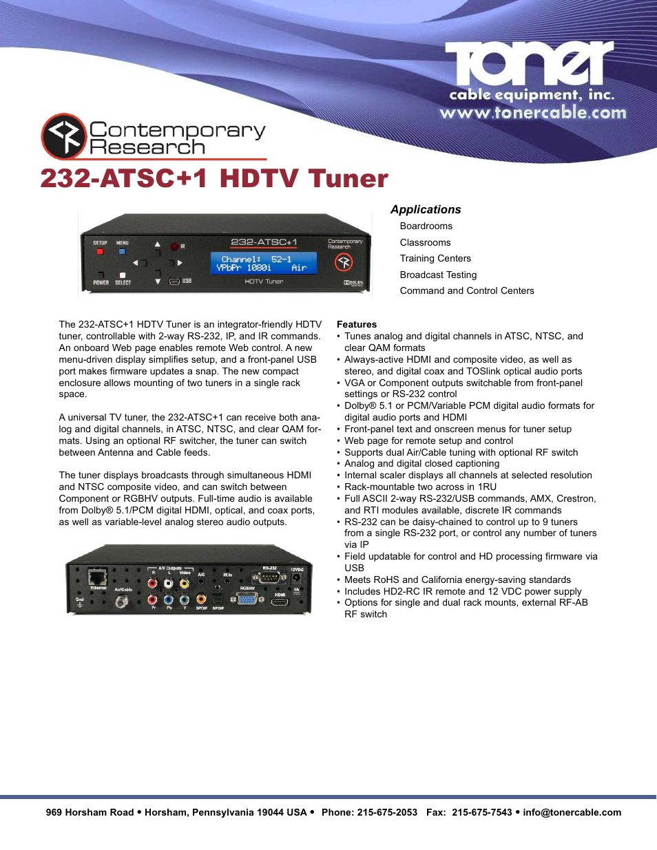 Toner Cable 232-ATSC+1 HDTV Tuner User Manual | 2 pages