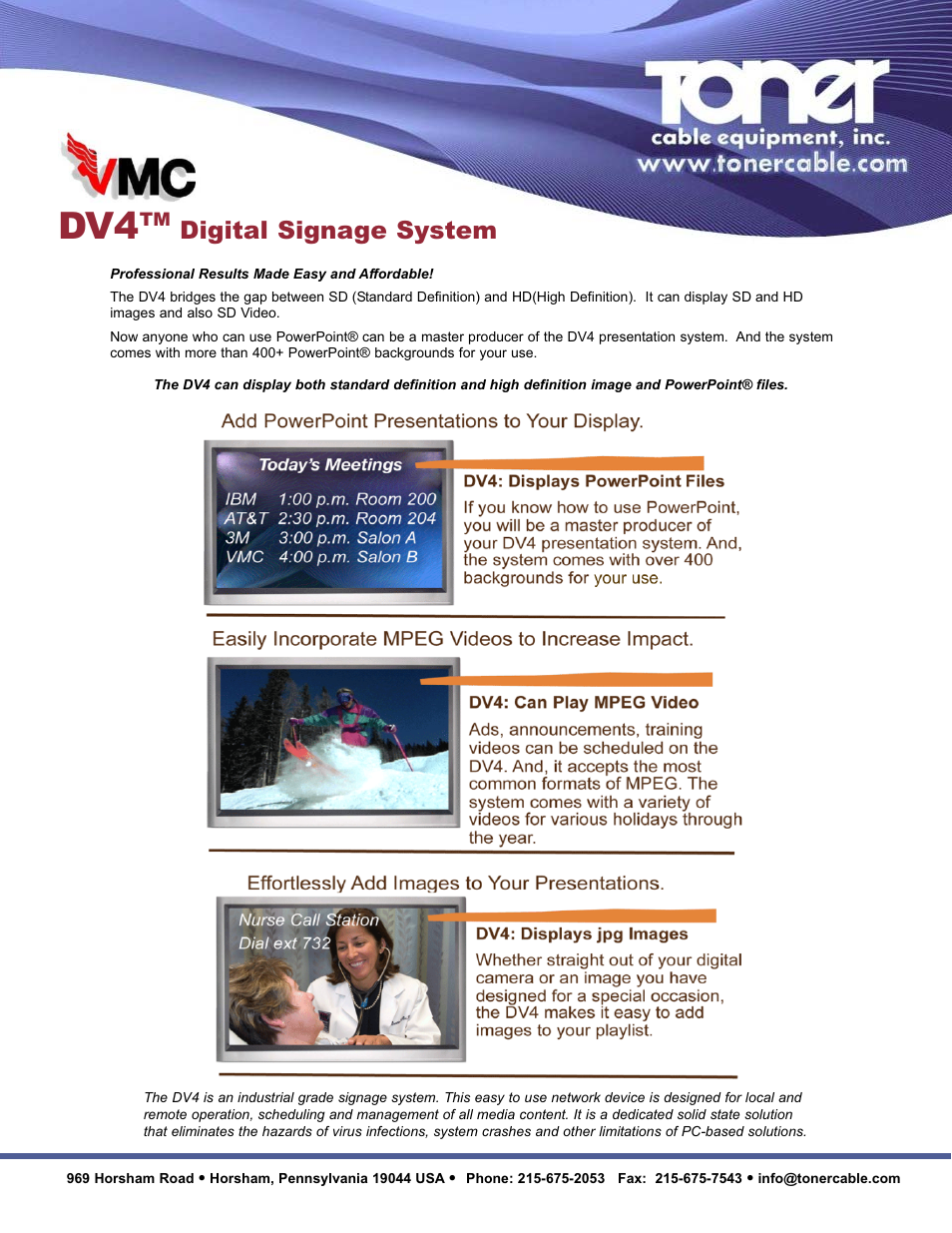 Toner Cable DV4 Digital Signage System User Manual | 2 pages