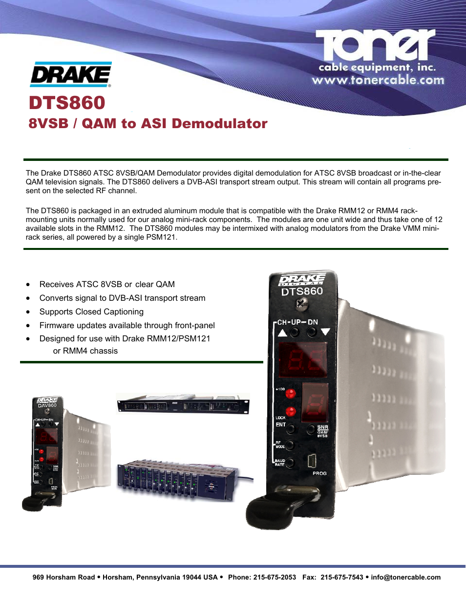 Toner Cable DTS860 8VSB _ QAM to ASI Demodulator User Manual | 2 pages