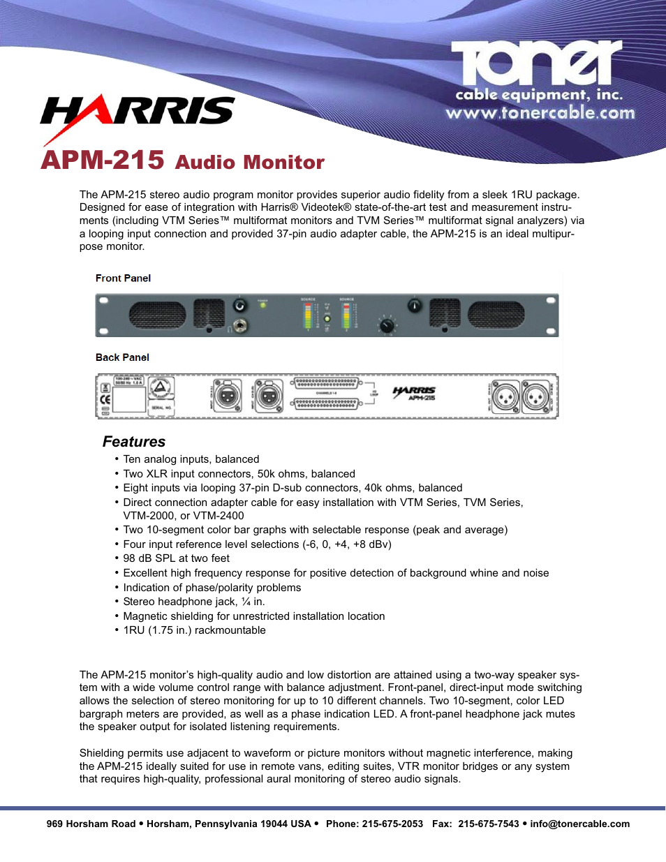 Toner Cable APM-215 Audio Monitor User Manual | 2 pages