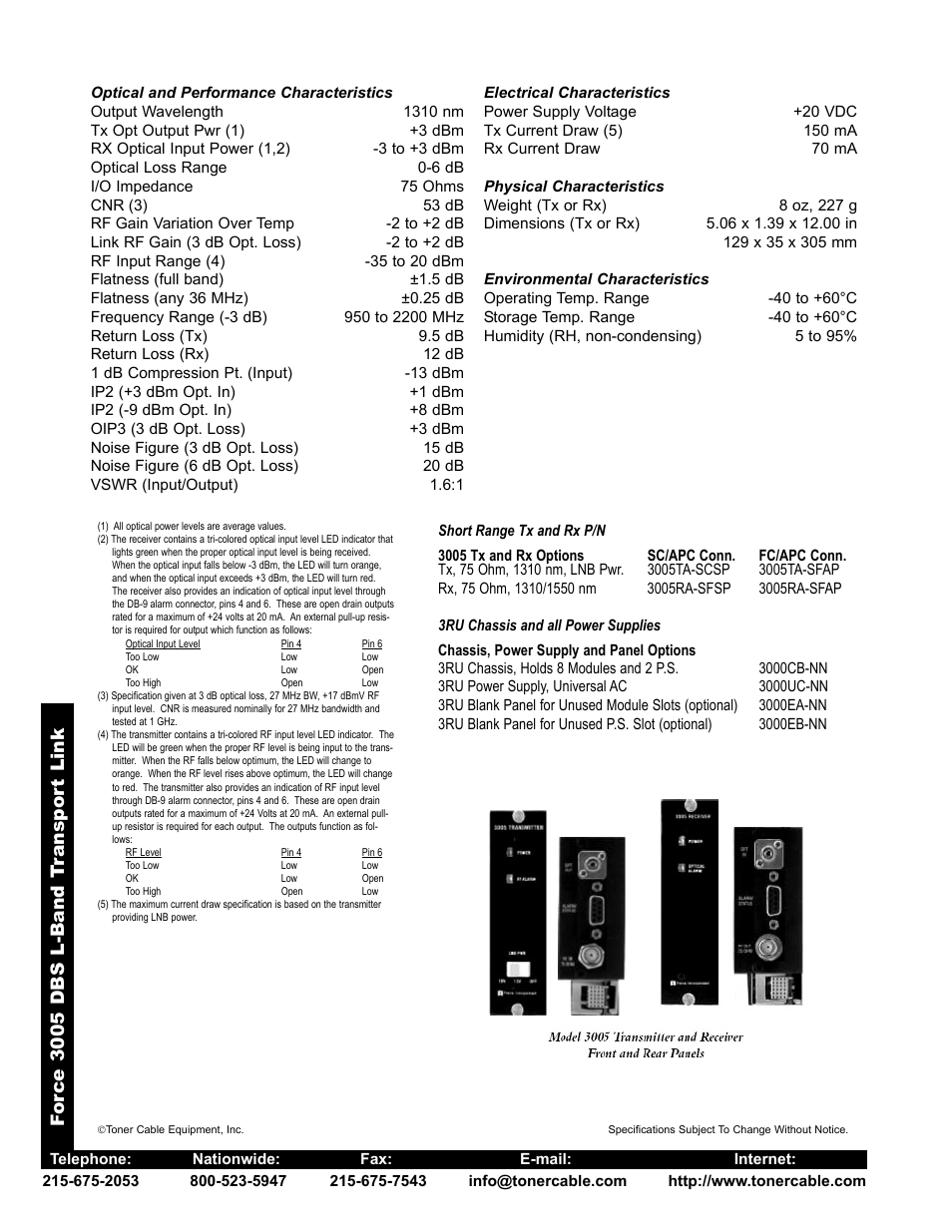 Fo rce 3005 dbs l-band t ranspor t link | Toner Cable 3005 DBS-L-Band Transport Links User Manual | Page 2 / 2