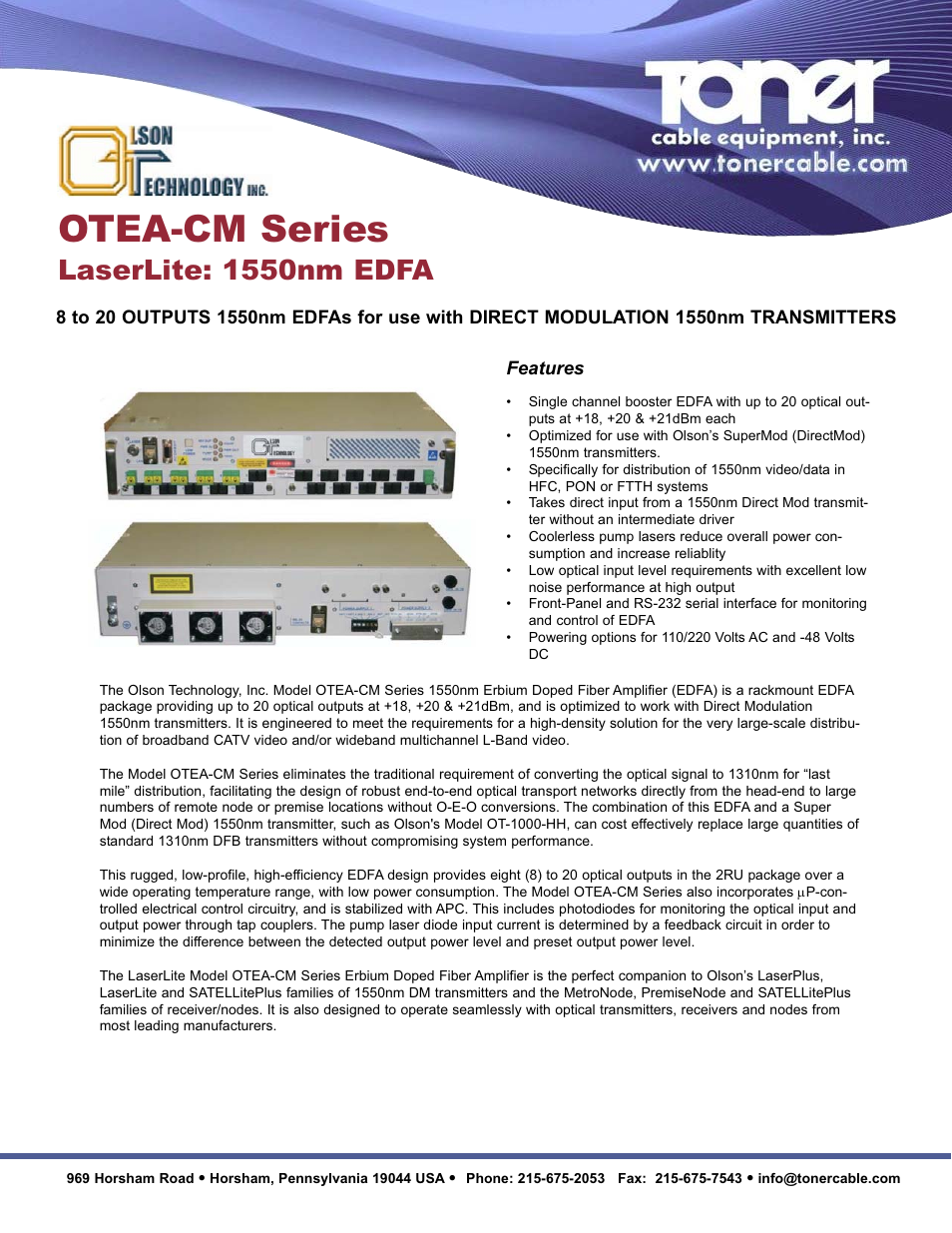 Toner Cable OTEA-CM LaserLite 1550nm EDFA User Manual | 2 pages