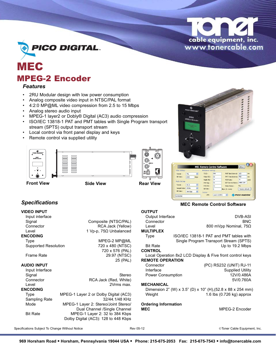 Toner Cable MEC MPEG2 Encoder User Manual | 1 page