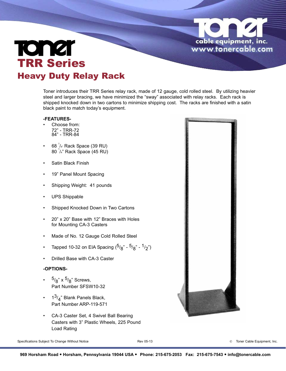 Toner Cable TRR-72 Heavy Duty Relay Rack User Manual | 1 page