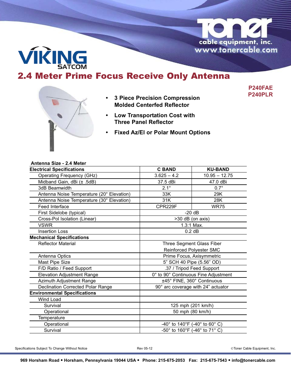Toner Cable 2.4 Meter Prime Focus Receive Only Antenna User Manual | 1 page