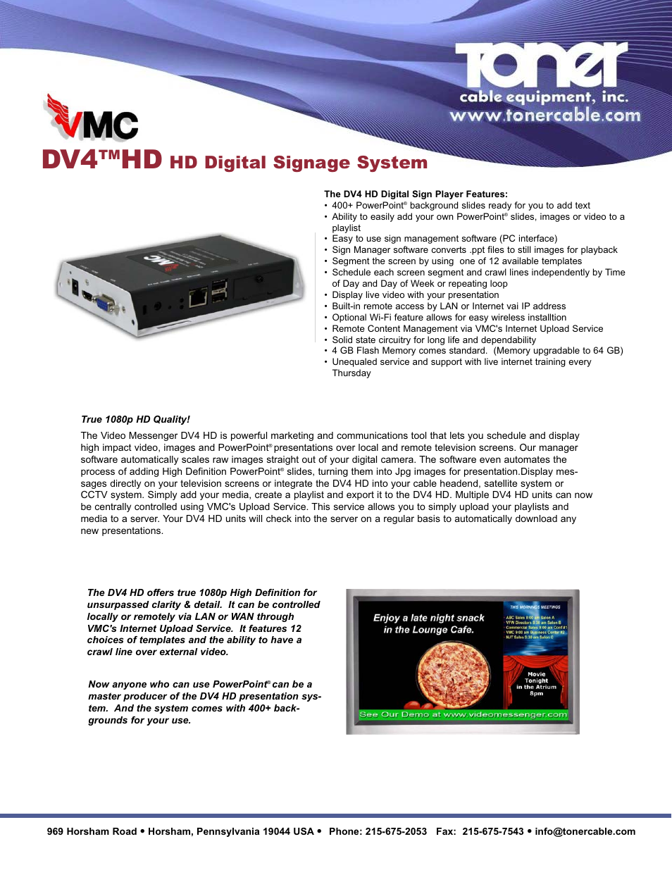 Toner Cable DV4 HD HD Digital Signage System User Manual | 2 pages