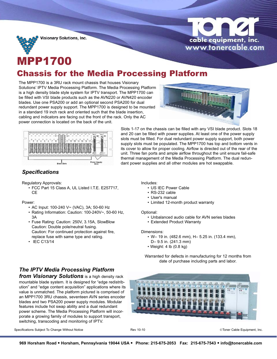 Toner Cable MPP1700 Chassis for the Media Processing Platform User Manual | 1 page