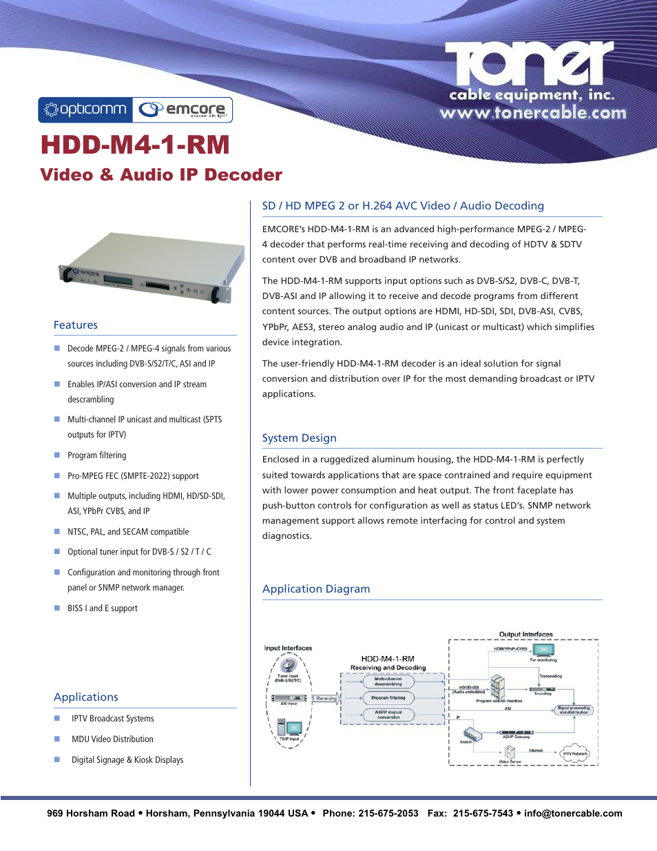 Toner Cable HDD-M4-1-RM Video & Audio IP Decoder User Manual | 2 pages