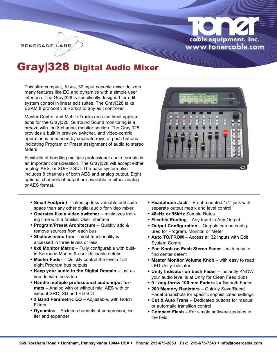 Toner Cable Gray|328 Digital Audio Mixer User Manual | 2 pages