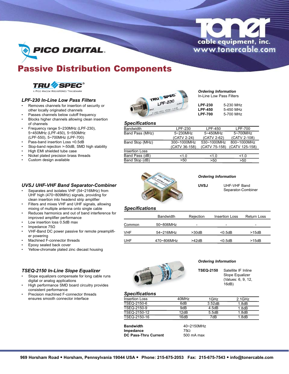 Toner Cable HPF-54MHz 54 MHz High-Pass Filter User Manual | 2 pages
