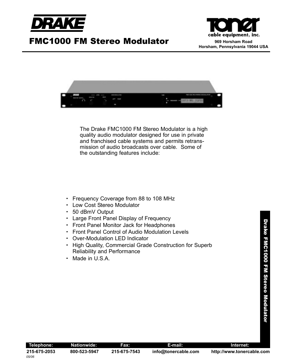 Toner Cable FMC1000 FM Stereo Modulator User Manual | 2 pages