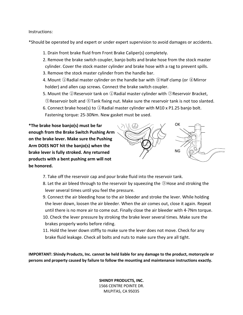 Shindy 17-657B Radial Brake Master Cylinder Kits User Manual | Page 2 / 2