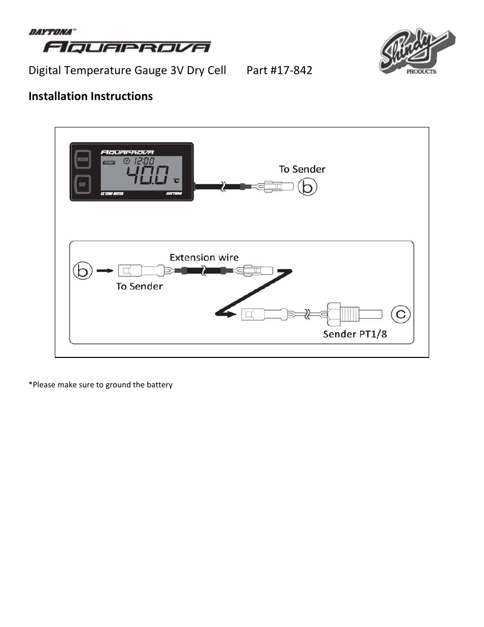 Shindy 17-842 AQUAPROVA Temp Gauge 3V Dry Cell User Manual | 7 pages