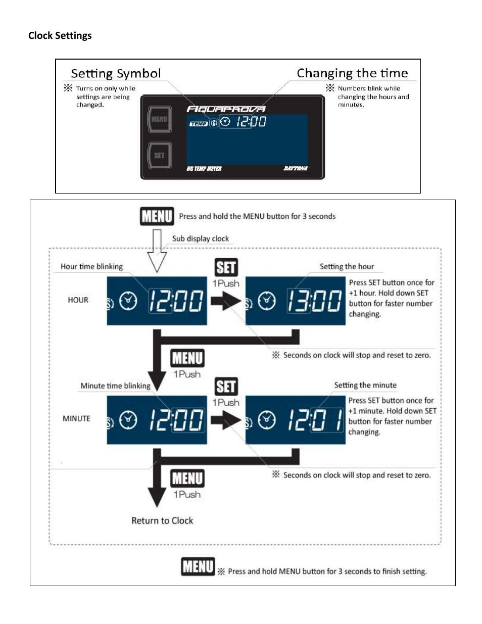 Clock settings | Shindy 17-842 AQUAPROVA Temp Gauge 3V Dry Cell User Manual | Page 6 / 7