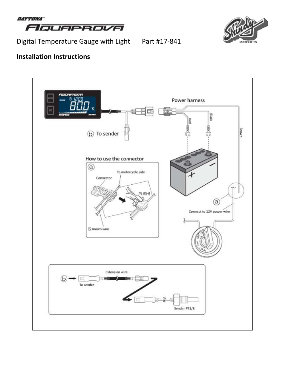 Shindy 17-841 AQUAPROVA Temp Gauge with Light User Manual | 8 pages