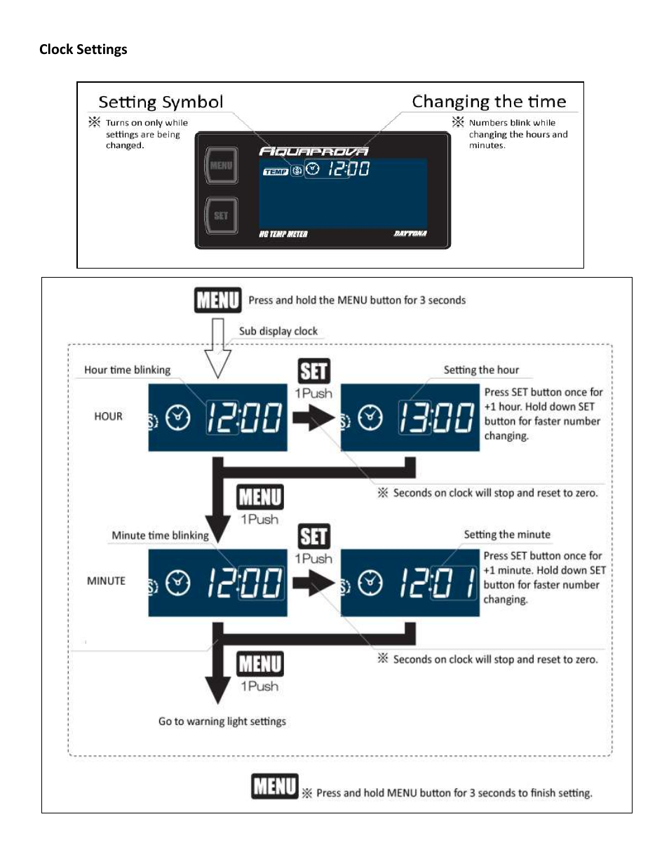 Clock settings | Shindy 17-841 AQUAPROVA Temp Gauge with Light User Manual | Page 5 / 8