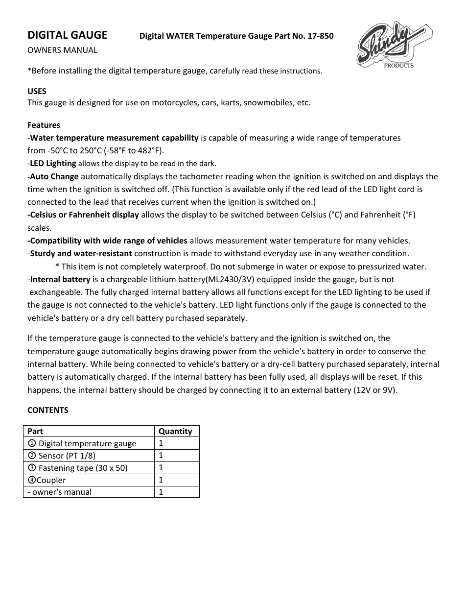 Shindy 17-850_S_T Water Temperature Gauges User Manual | 5 pages