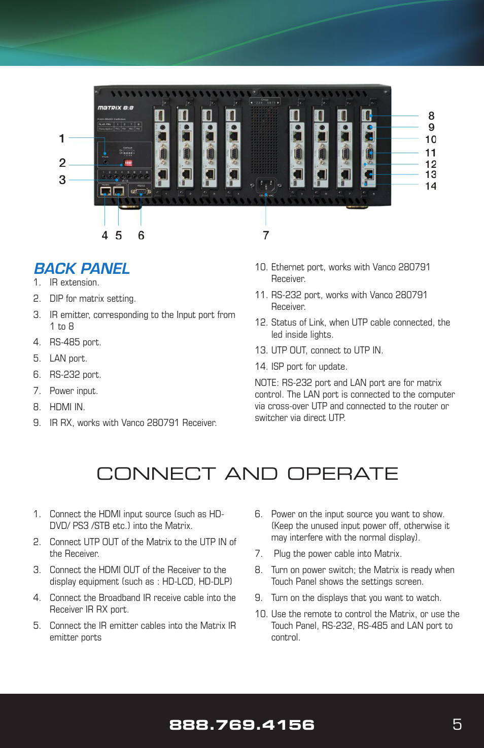 Connect and operate, 5back panel | VANCO VPW-280759 User Manual | Page 5 / 32