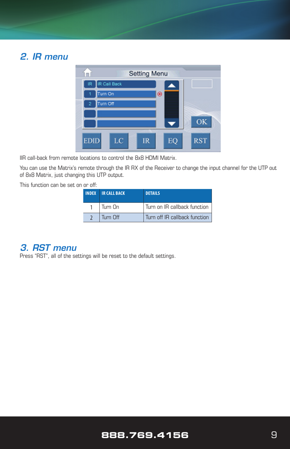 Ir menu, Rst menu | VANCO VPW-280759 User Manual | Page 9 / 32