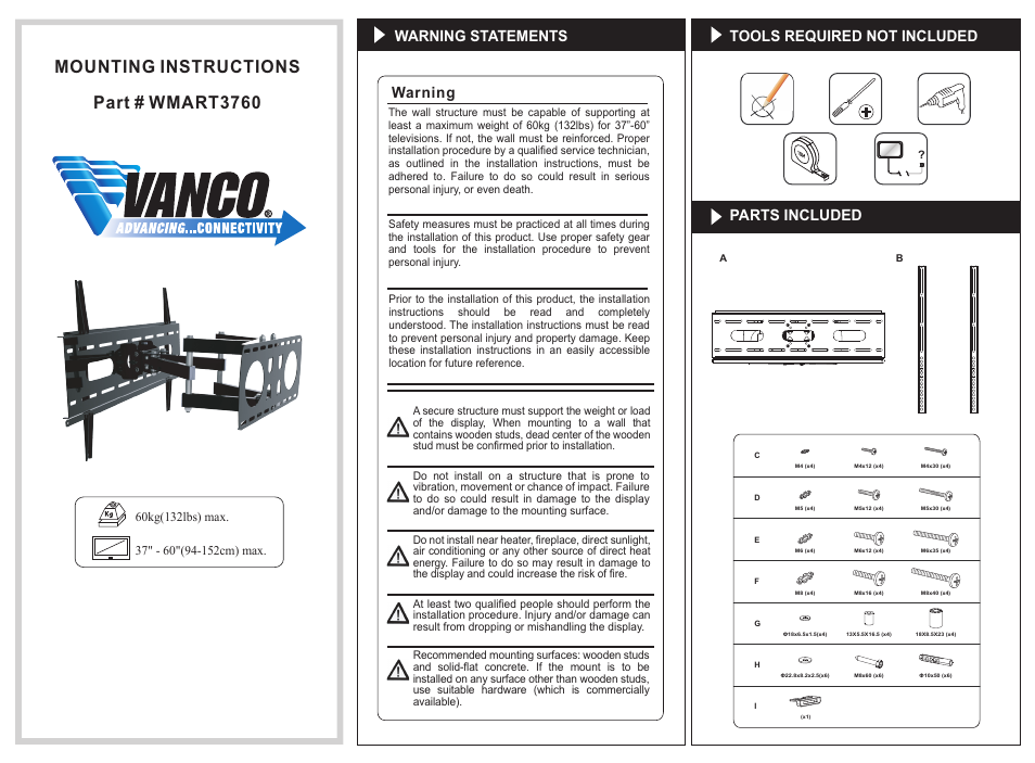 VANCO WMART3760 User Manual | 2 pages