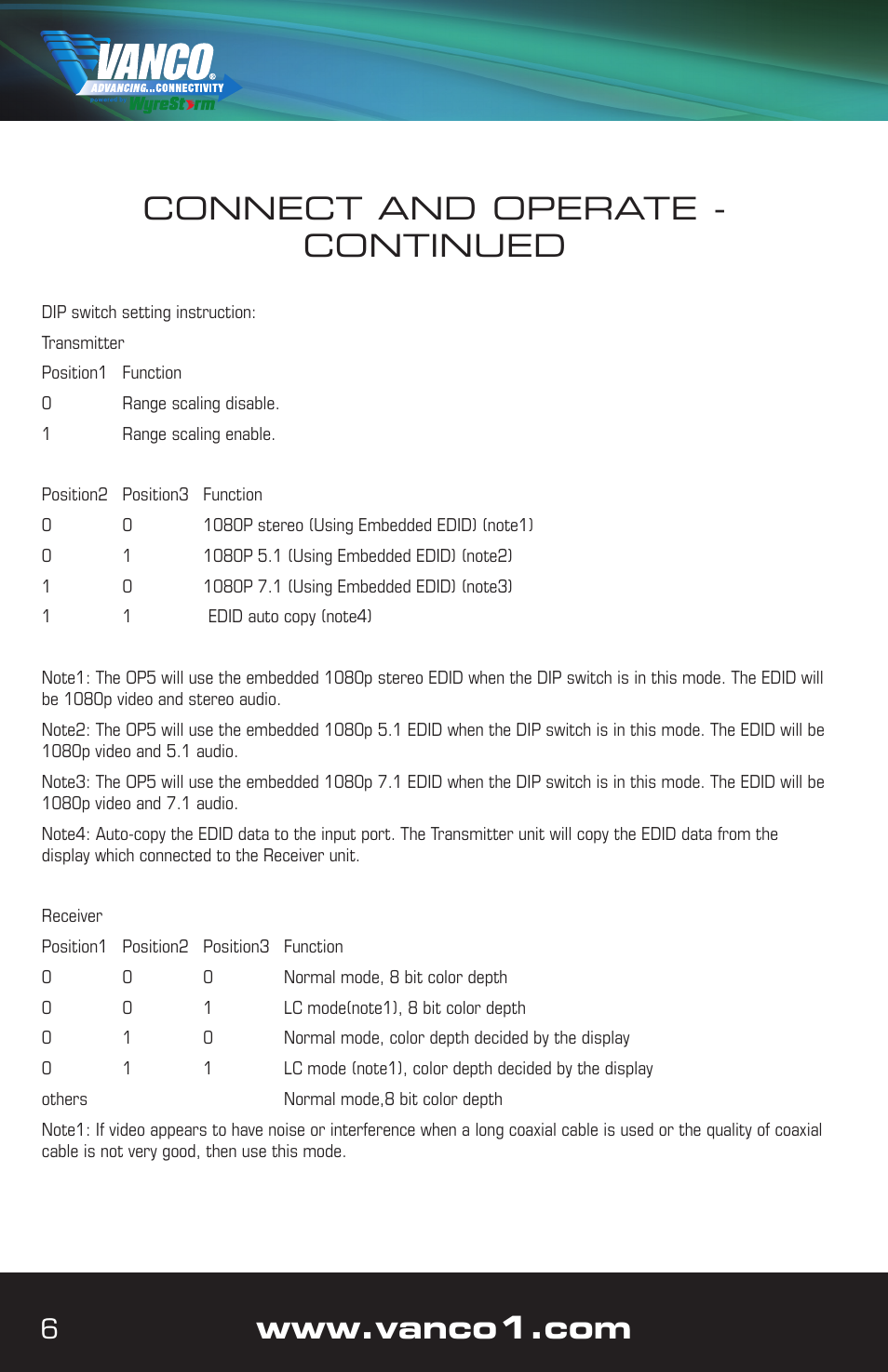 Connect and operate - continued | VANCO VPW-280577 User Manual | Page 6 / 12