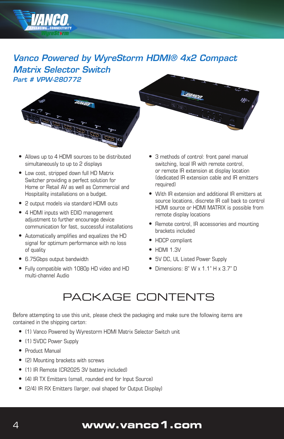 Package contents | VANCO VPW-280772 (4X2) User Manual | Page 4 / 8