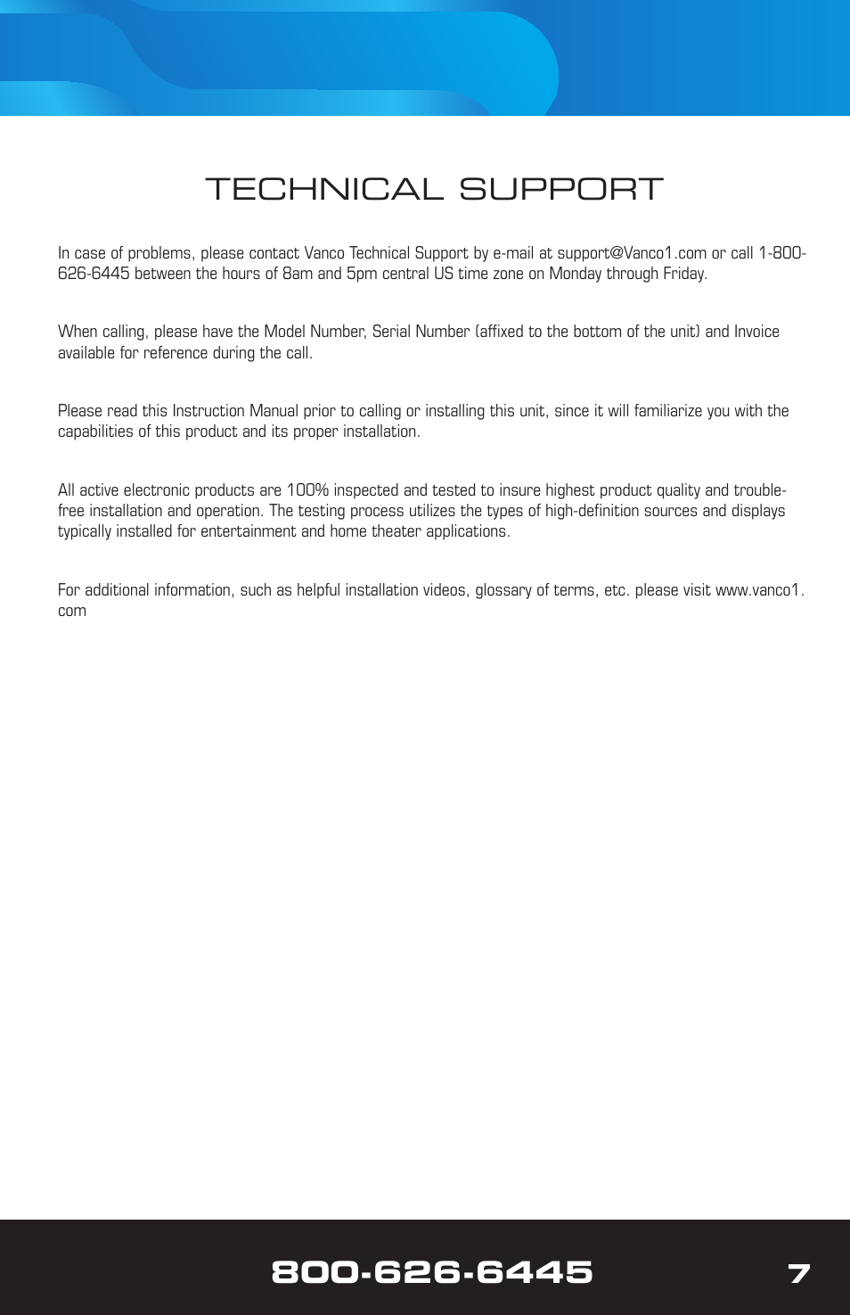 Technical support | VANCO 280502 User Manual | Page 7 / 8