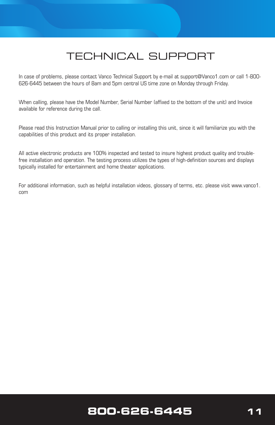 Technical support | VANCO 280714 (1x4) User Manual | Page 11 / 12