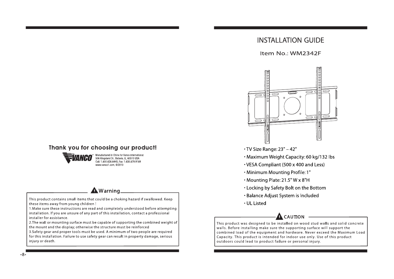 VANCO WM2342F User Manual | 4 pages