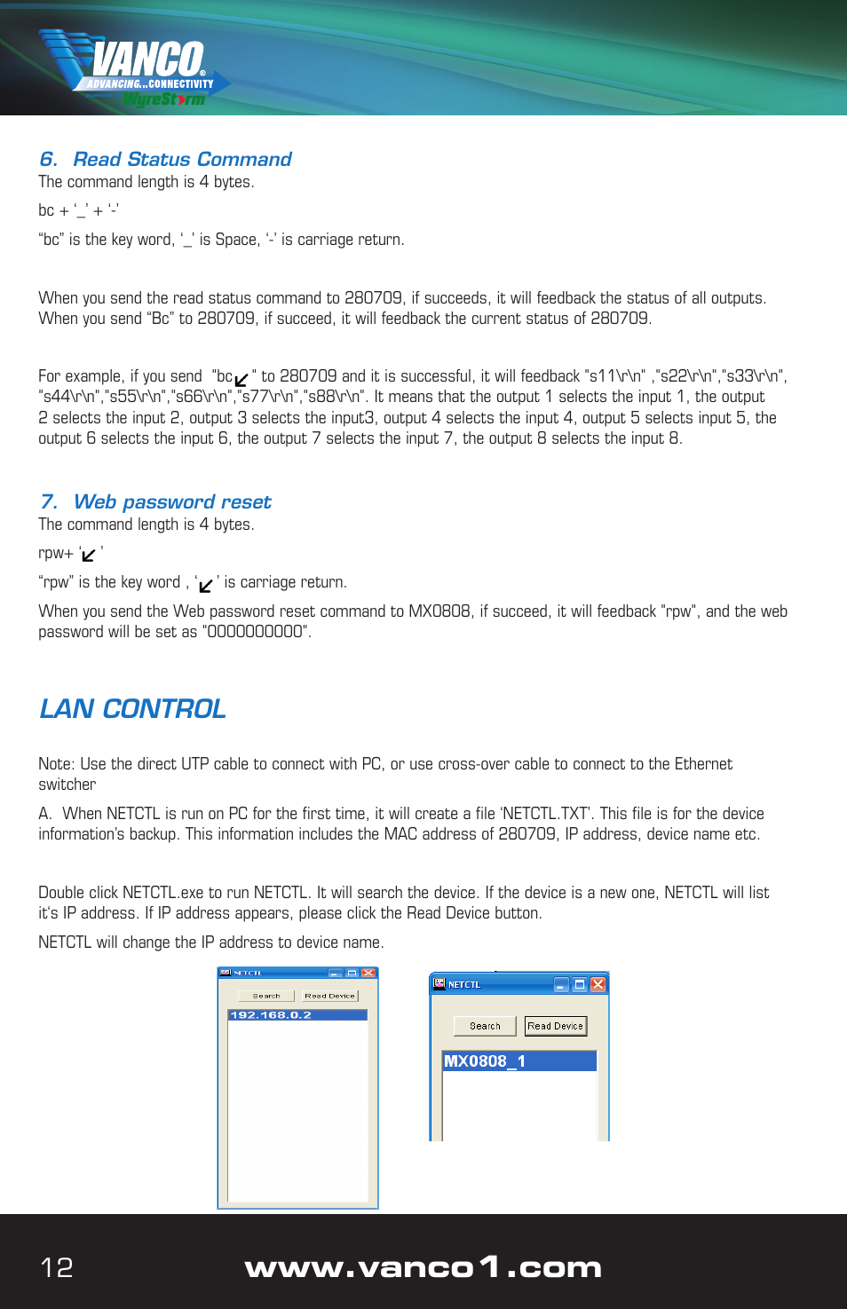Lan control | VANCO VPW-280709 (8X8) User Manual | Page 12 / 20