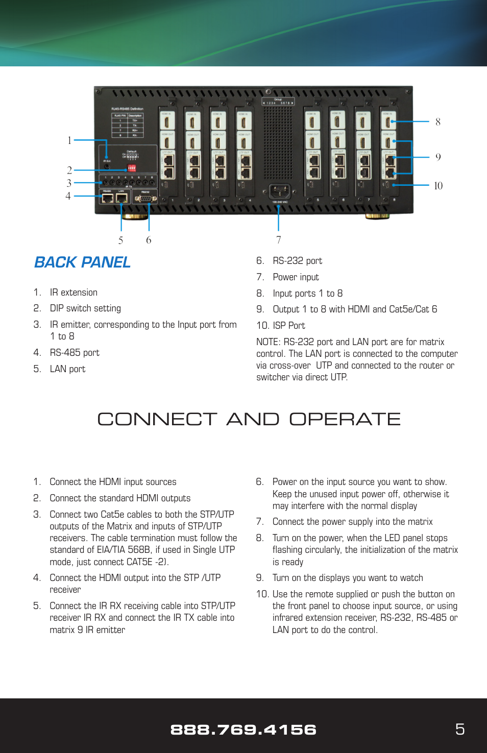 Connect and operate, 5back panel | VANCO VPW-280709 (8X8) User Manual | Page 5 / 20