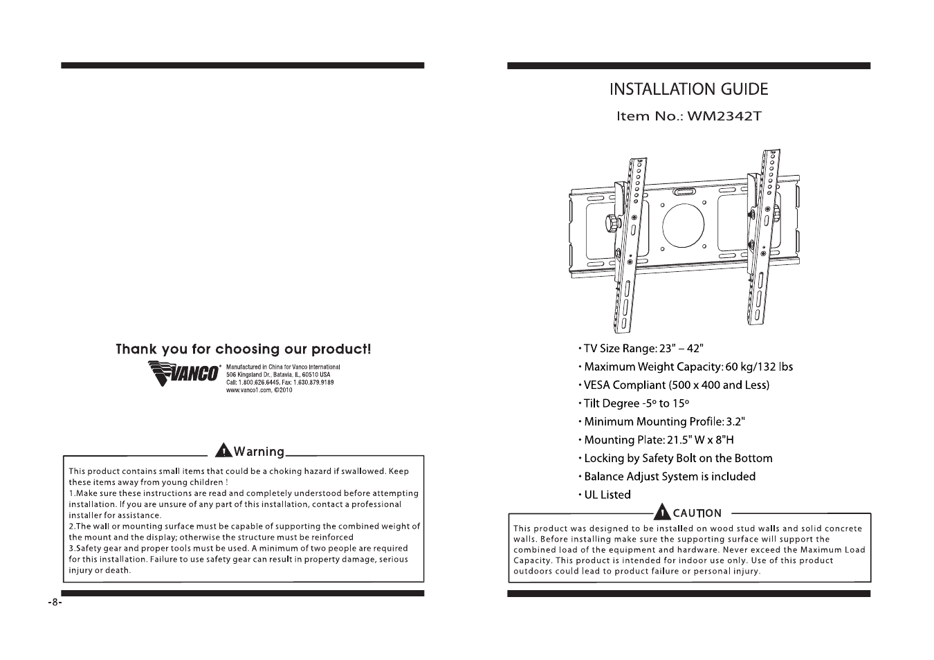 VANCO WM2342T User Manual | 4 pages