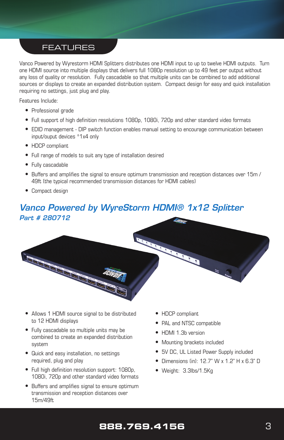 Vanco powered by wyrestorm hdmi® 1x12 splitter | VANCO VPW-280782 (1x2) User Manual | Page 3 / 12