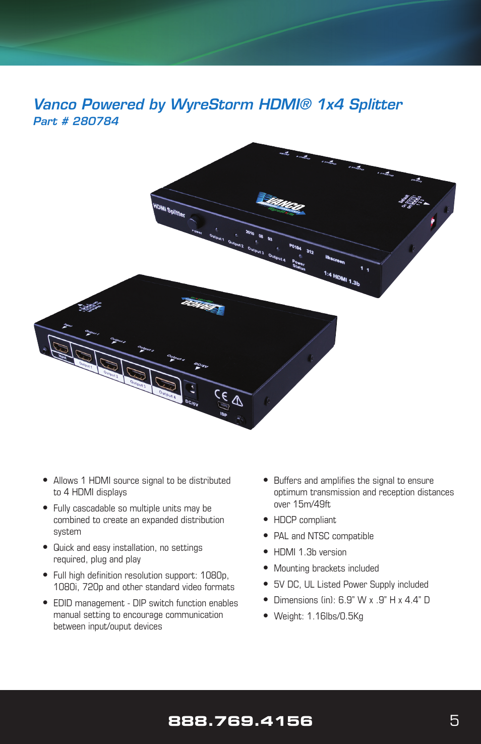 5vanco powered by wyrestorm hdmi® 1x4 splitter | VANCO VPW-280782 (1x2) User Manual | Page 5 / 12
