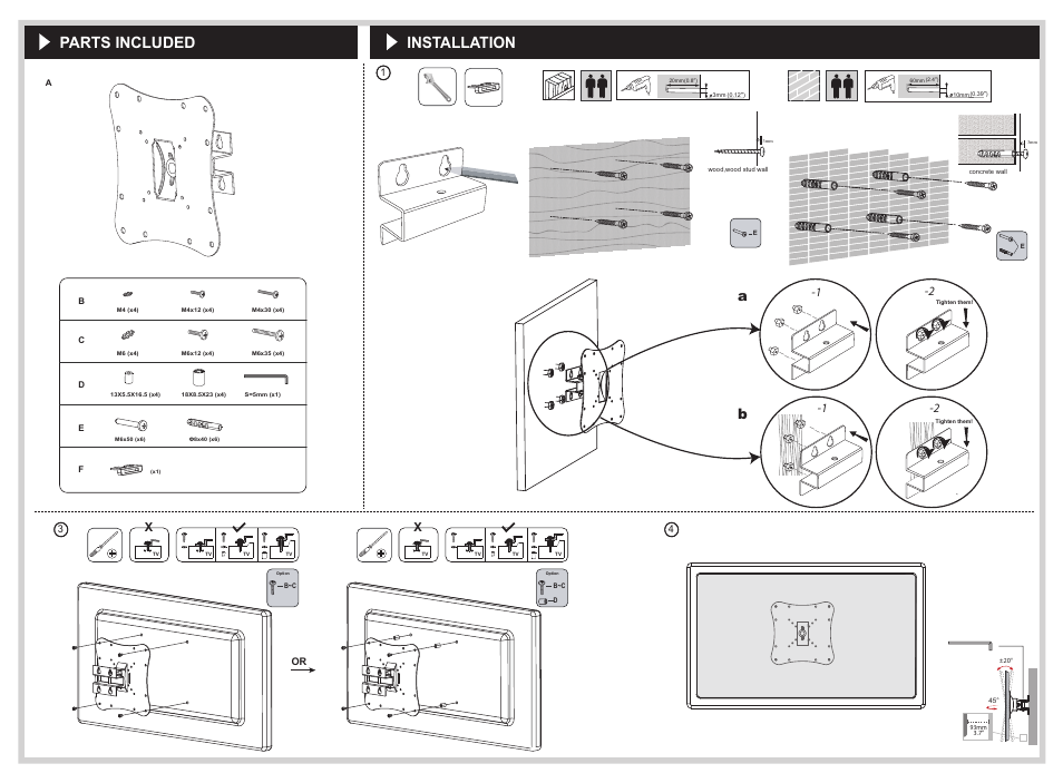 Parts included installation, 1 -2 -1 -2 x | VANCO WMT2337 User Manual | Page 2 / 2