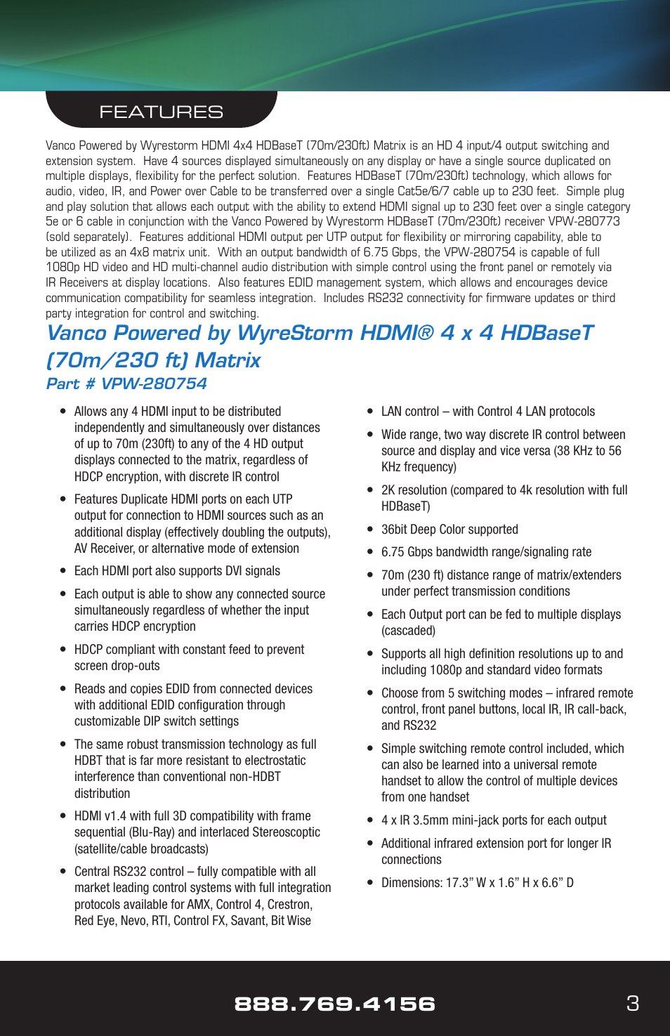 Features | VANCO VPW-280754 User Manual | Page 3 / 20