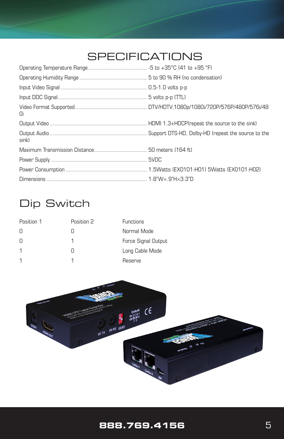 Specifications, Dip switch | VANCO VPW-280608 User Manual | Page 5 / 8