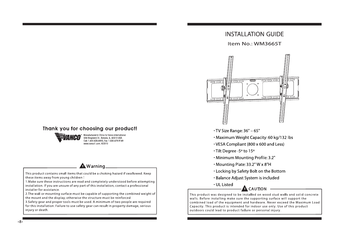 VANCO WM3665T User Manual | 4 pages