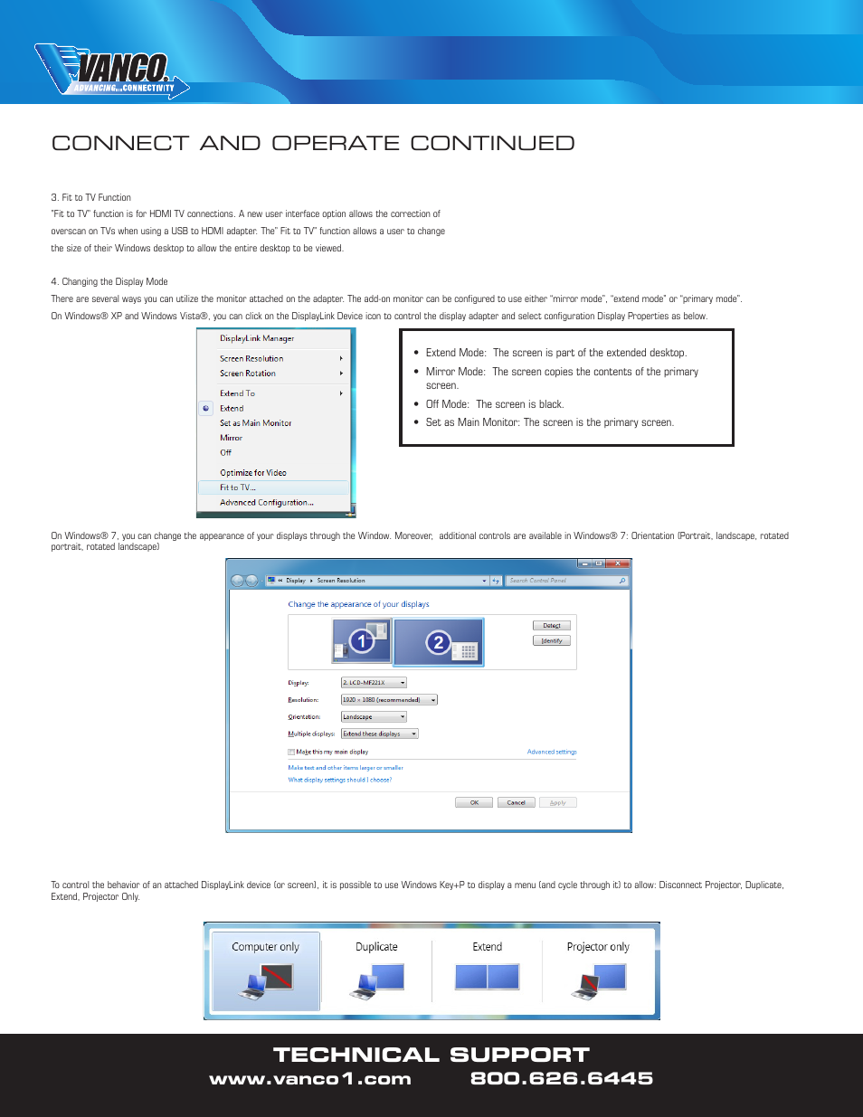 Connect and operate continued, Technical support | VANCO 280341 User Manual | Page 2 / 2