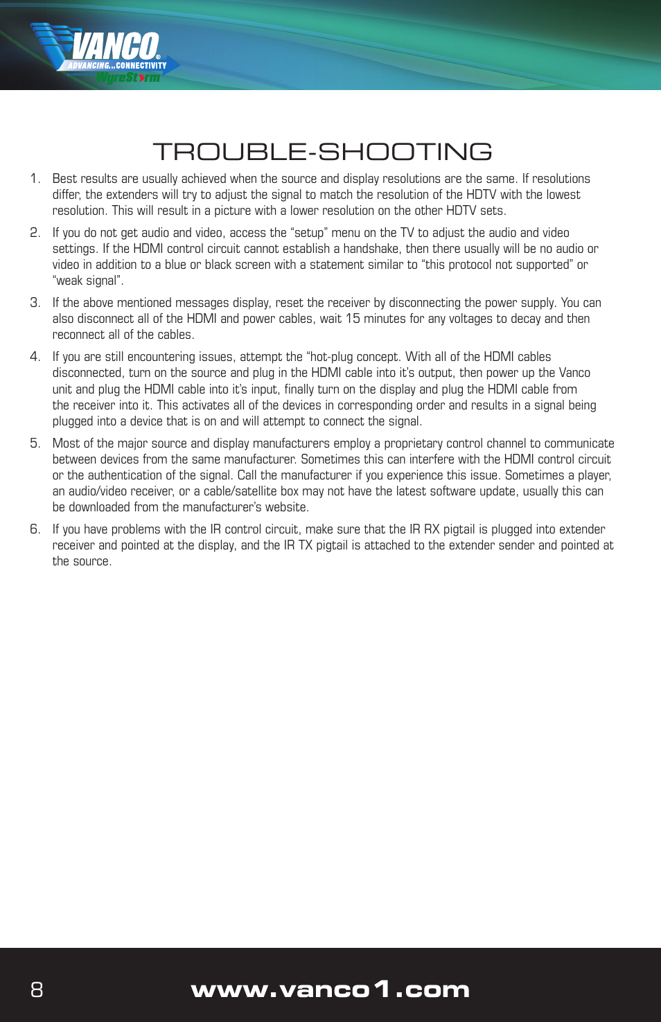 Trouble-shooting | VANCO VPW-280572 User Manual | Page 8 / 12