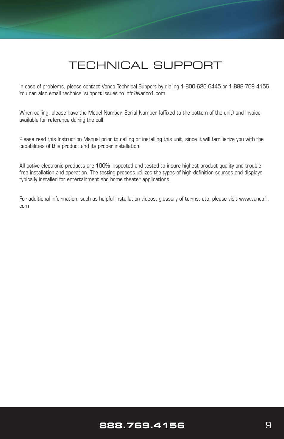 Technical support | VANCO VPW-280572 User Manual | Page 9 / 12
