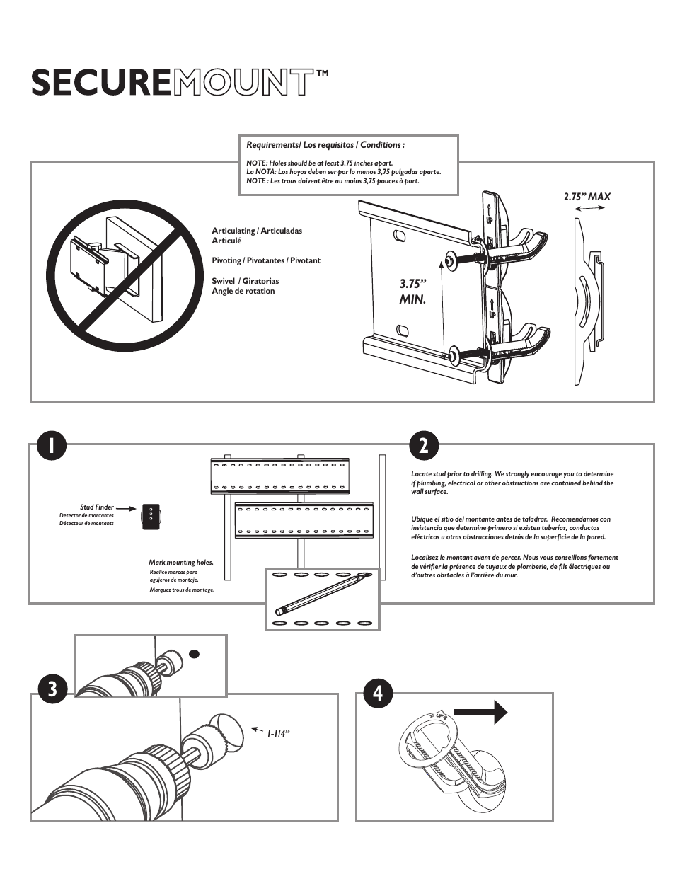 75” min | VANCO SMA3000 User Manual | Page 2 / 4